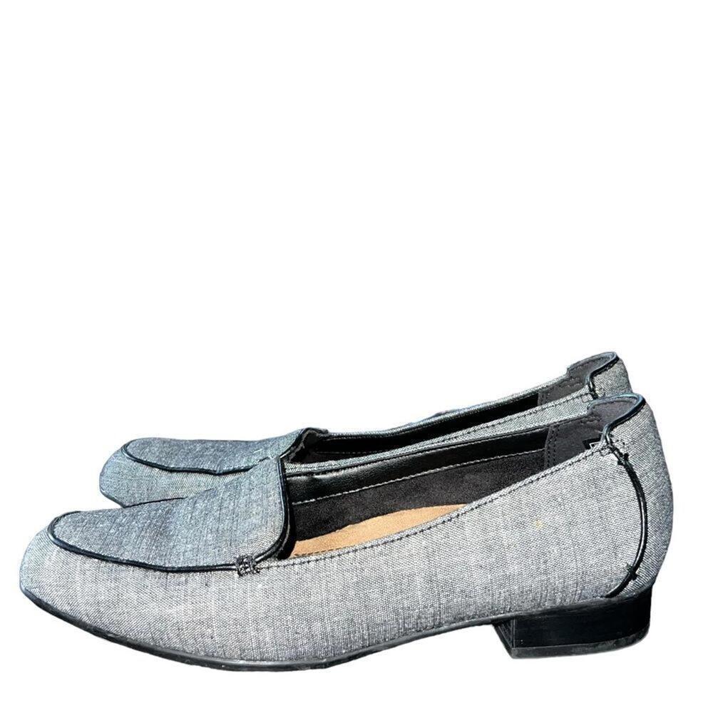 Clarks Artisan grey and black‎ fabric flats with black trim size 7